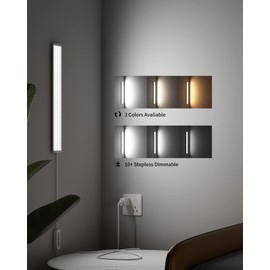 ASOKO Under Desk Light, 16Inch Dimmable LED Under Cabinet Lighting, USB Plug in Cabinet Light for Kitchen/Shelf/Workbench/Cupboard, 3000K/4000K/6000K