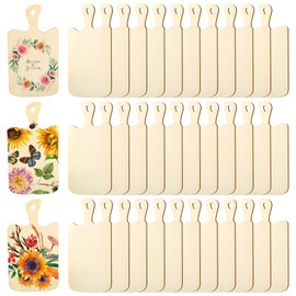 Lawei 36 Pcs Mini Wood Cutting Boards for Crafts, Rectangle Unfinished Wooden Craft Paddle Boards with Handles, Small Charcuterie Cheese Board Tray for DIY Christmas Home Kitchen Decor, 9.4 X 5.1 In