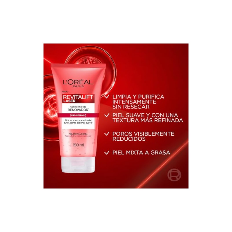 Oreal Paris Revitalift Laser Gel Limpiador Facial Renovador Enriquecido Pro