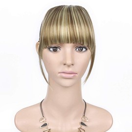 LEEONS Fringe Bangs Synthetic Hair Extensions Clip in Bangs 6" Short Straight Hairpiece Front Neat Bang Two Side Blonde(18H613#)