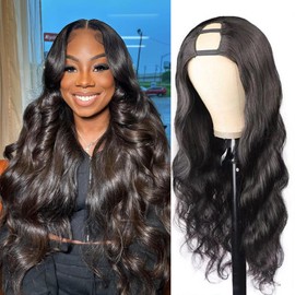Podafu U Part Human Hair Wig Body Wave U Part Wig Human Hair for Black Women Glueless Wigs Human Hair Clip Upgrade Natural Hair Wig Beginner Friendly Middle Part Wig Human Hair 180% Density 18inch
