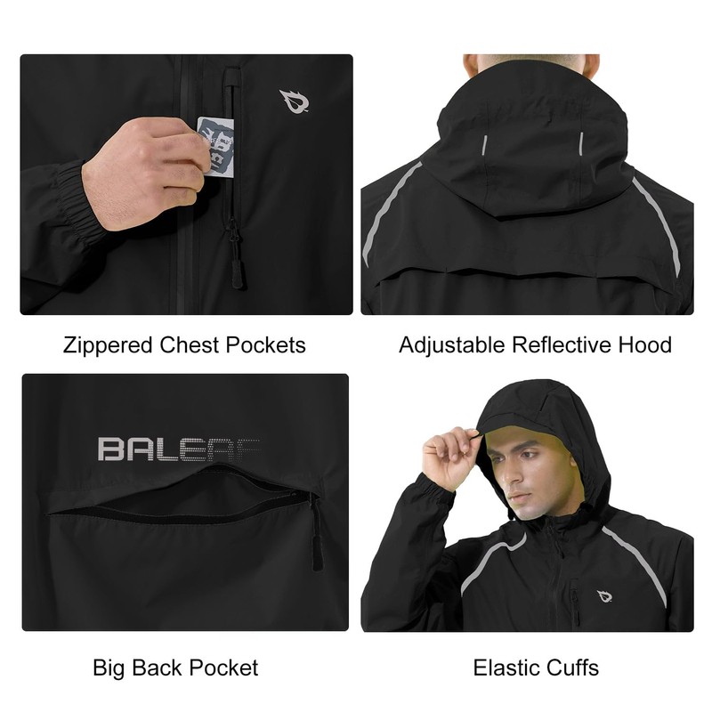 baleaf Men's Rain Jacket Waterproof Windbreaker Running Cycling Golf Hiking