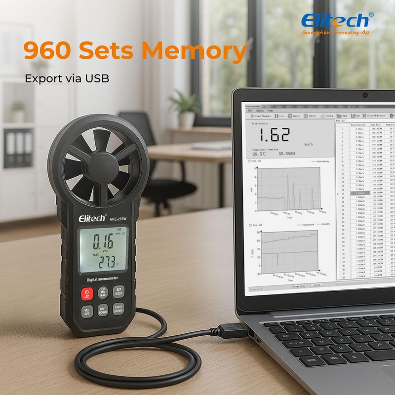 Elitech ANE-200W Bluetooth Anemometer, Digital Wind Speed Meter with Temperature