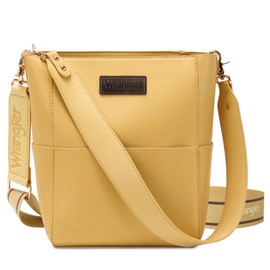 Wrangler Bucket Handbags for Women Crossbody Purse with Guitar Strap and Hobo Bag Organizer Insert Tote Oversized Yellow WG67-918YL