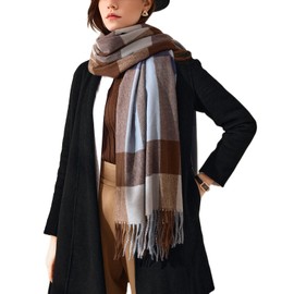 TOPLAZA Scarf Shawl Wrap for Women Plaid Tassel Cashmere Feel Warm Winter