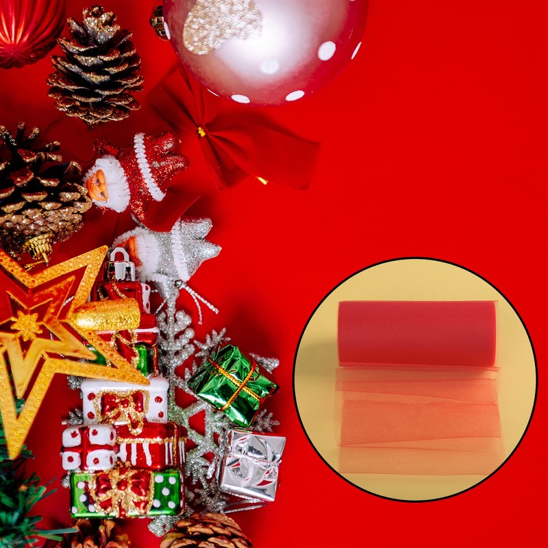 Euvoym 3 Rolls Christmas Tulle Fabric Spool Roll Red Green