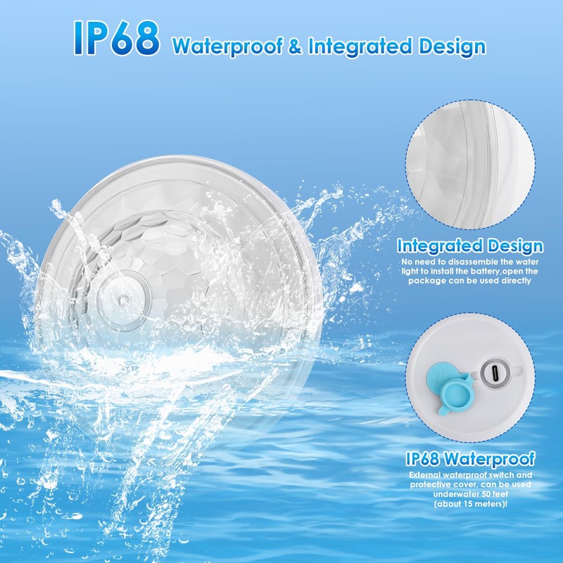 QOLNBY Floating Pool Lights, Rechargeable Pool Lights with 6 Dynamic