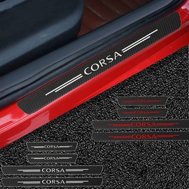 COJJ 4 Pieces Car Door Sill Plate for Opel Corsa D A B C E F OPC Accessories 2021 2020 2019 2018 2017 Carbon Fibre Door Sill Sticker Anti-Scratch Protective Strips