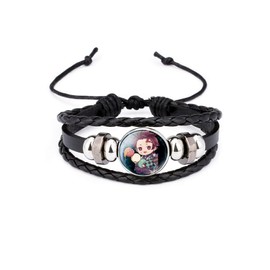 Ticome Kamado Tanjirou Anime Bracelet, Japanese Style Popular Cartoon Characters Hand Woven Leather Fashion Jewelry, Unisex, Cute Fans Cosplay Jewelry Gifts