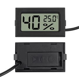 2PCS Mini Digital Thermometer Hygrometer Temperature Humidity Monitor with External Probe LCD Monitor Indoor Outdoor Gauge Meter for Car Greenhouse Home Office Living Room -Black