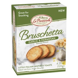 La Panzanella Garlic and Parmesan Bruschetta Crackers (Pack of 12) - Italian-inspired Toasts, For Soups, Dips, Spreads or Snacks, 12x4.23oz (120g)