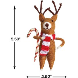 Reindeer Deer Christmas Ornament, Primitive Holiday Farmhouse Decor, Prim Country Tree Decorations by Christmas Market Ornaments - Plush with Scarf and Candy Cane