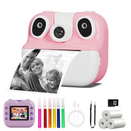 Ykasia Children's Camera Instant Print, 180°Flip Lens Camera, 1080P HD Video Camera for Kids, 2.4 Inch Screen Kids Digital Camera with 32GB Card & 3 Rolls Photo Paper (Pink)