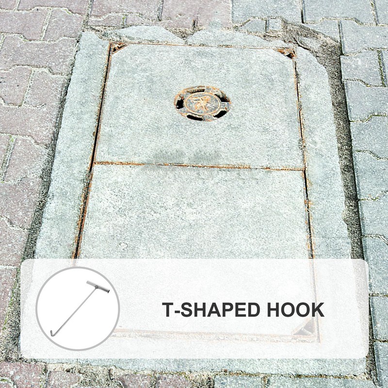 GANAZONO Stainless Steel Manhole Cover Hook T-Shaped Lifting Tool for