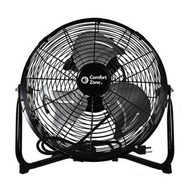 Comfort Zone 12 inch Cradle Fan, 3 Speed Floor or Table Fan with180 Degree Tilt, Metal Construction and Aluminum Blades, Carry Handle, Rubber Feet, Ideal for Bedroom, Workshop, or Garage, Black