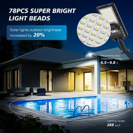 Solar Lights Outdoor Waterproof, 6500K Solar Flood Lights Outdoor Dusk to Dawn, Super Bright Solar Street Lights Outdoor Motion Sensor with Remote Control, LED Solar Security Lights for Yard, Outside