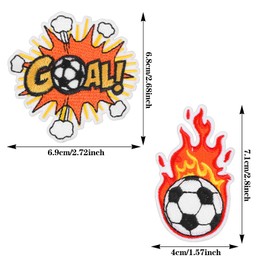Shimmeroo 2Pcs Embroidered Soccer Ball Patches Iron on Flaming Soccer Patch for Clothes Decorative Sports Ball Applique for Backpacks Hats Holes Jackets Pants Jeans Boys