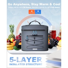 YULEEE 8.5L Insulated Cooler Bag, Large Lunch Bag for Men & Women, Leakproof Waterproof Picnic Cooler for Work, Camping, BBQ, Travel, Outdoor Activities, Grey