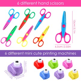 Pack of 6 Children's Scissors from 2 Years with 6 Punches Children, Craft Scissors Children 2 Years with 6 Motif Punches, Children's Safety Scissors Set Includes Zigzag Scissors, Kids' Wave Scissors,
