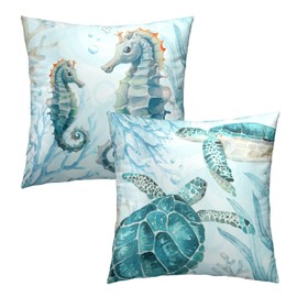 Mweet Ocean Throw Pillows Covers 18 x 18 Inch - 2PCS Blue Marine Life Seahorse Sea Turtle Decorative Square Pillowcases for Couch Sofa Bench Living Room Bedroom Decoration, lhlhy9CA6DUP88240111