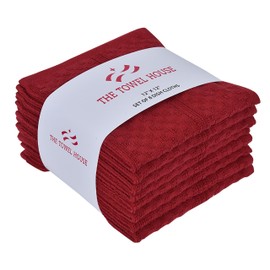 THE TOWEL HOUSE 100% Cotton Premium Terry Dish Cloths - Soft and Absorbent Cleaning Rags - Reusable Quick Dry Dishcloths for Kitchen and Home Use - Red - 12x12 Inches (Pack of 8)