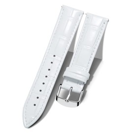 BINLUN Leather Watch Band Genuine Calfskin Replacement Watch Strap Quick Release Crocodile Pattern 10 Colors 13 Sizes for Men Women（White,12MM）