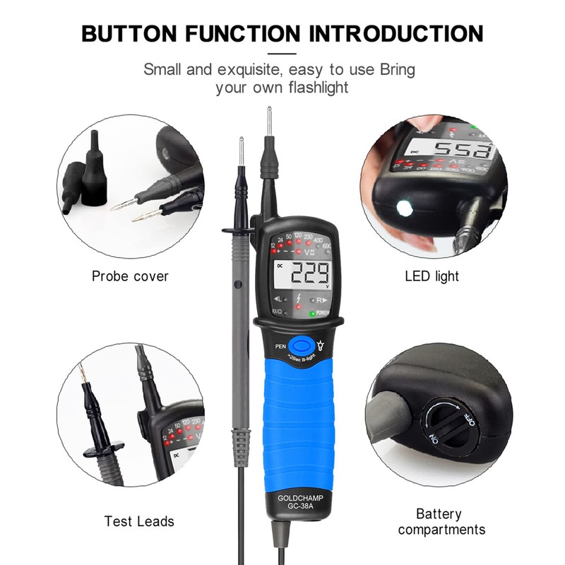 Voltage Tester, Continuity Tester, GOLDCHAMP 12V-690V AC/DC Voltage Tester, Phase