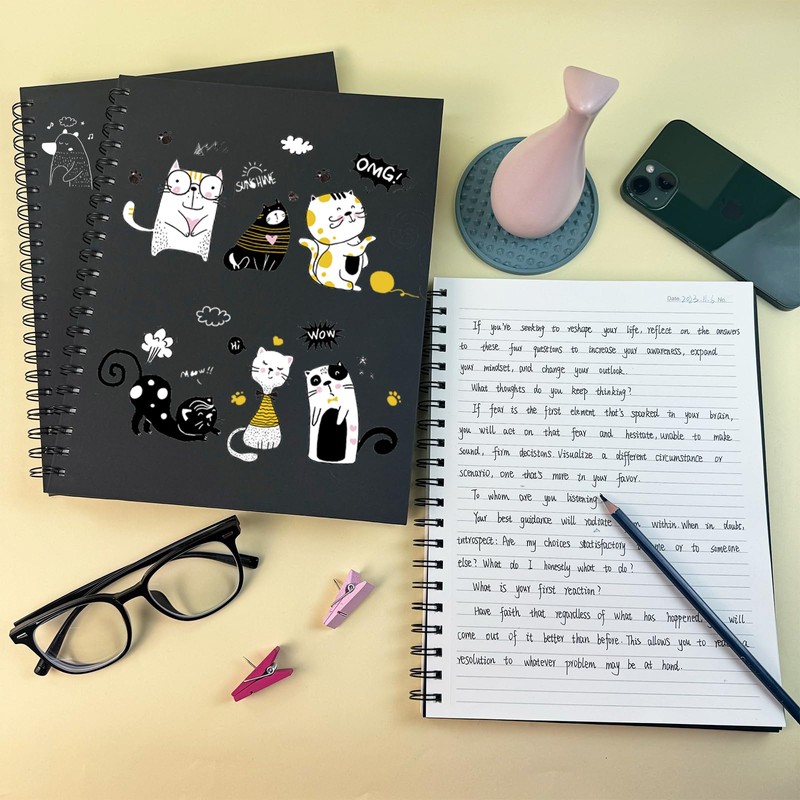 Ouzoustate Lined Spiral Notebook A4 Large Black Journal 8.5" x