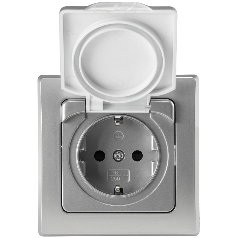 DELPHI Socket IP44 with Protection Lid Flush-Mounted Wet Room Rubber