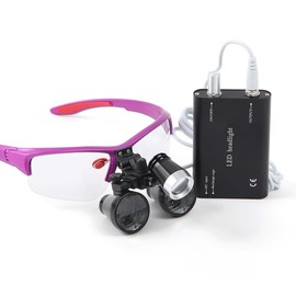 2.5X 3.5X Magnification Binocular Loupe Dental Loupes Magnifier with Light Magnifying Glasses Portable Headlight Headlamp (3.5X-R)