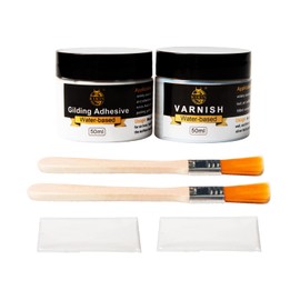 Gold Leaf Glue 100 ml Set, with Water-Based Gold Leaf Glue and Protective Varnish, 2 Brushes, 2 Disposable Gloves, for Metal Foil Sheets, Painting, Gilding, Crafts, Home Decoration