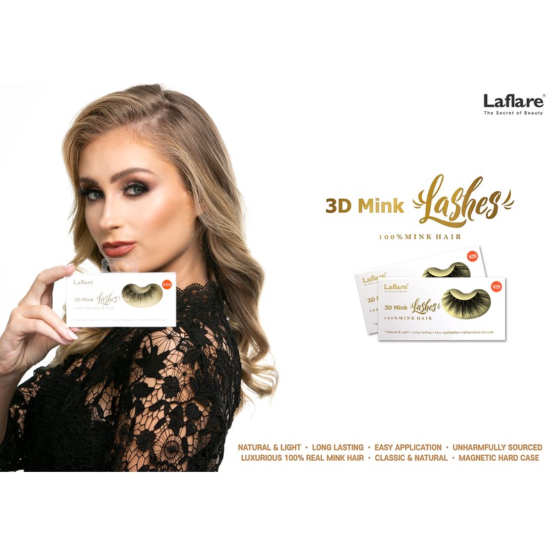 Laflare 3D 100% REAL MINK Eyelashes, Luxurious Hand-made, Light, Natural,