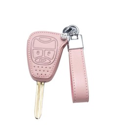 ontto PU Leather Car Key Case Cover Fit Chrysler Pacifica Aspen 300 Dodge Jeep Wrangler Jk Commander Cherokee (Pink)