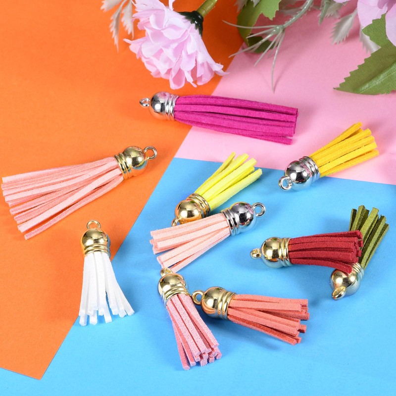 sourcing map 30Pcs 1.5 Inch Leather Tassels Keychain Charm with