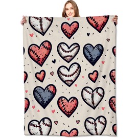 VODRM Baseball Hearts Blanket Sport Lovers Throw Blankets Gifts for Kids Adult Lightweight Soft Fleece Cozy for Sofa Couch Bed Room Travel Birthday Party Decor 50x60in