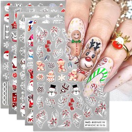 6 Sheets Christmas Nail Art Stickers Decals Self-Adhesive Pegatinas Uñas Navidad White Snowflake Santa Claus Reindeer Gingerbread Man Nail Supplies Holiday Xmas Nail Art Design Decoration Accessories
