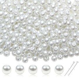 TOAOB 370pcs Glass Pearls White 4mm Round Mini Loose Imitation Pearl Beads for Jewelry Making Craft Decoration