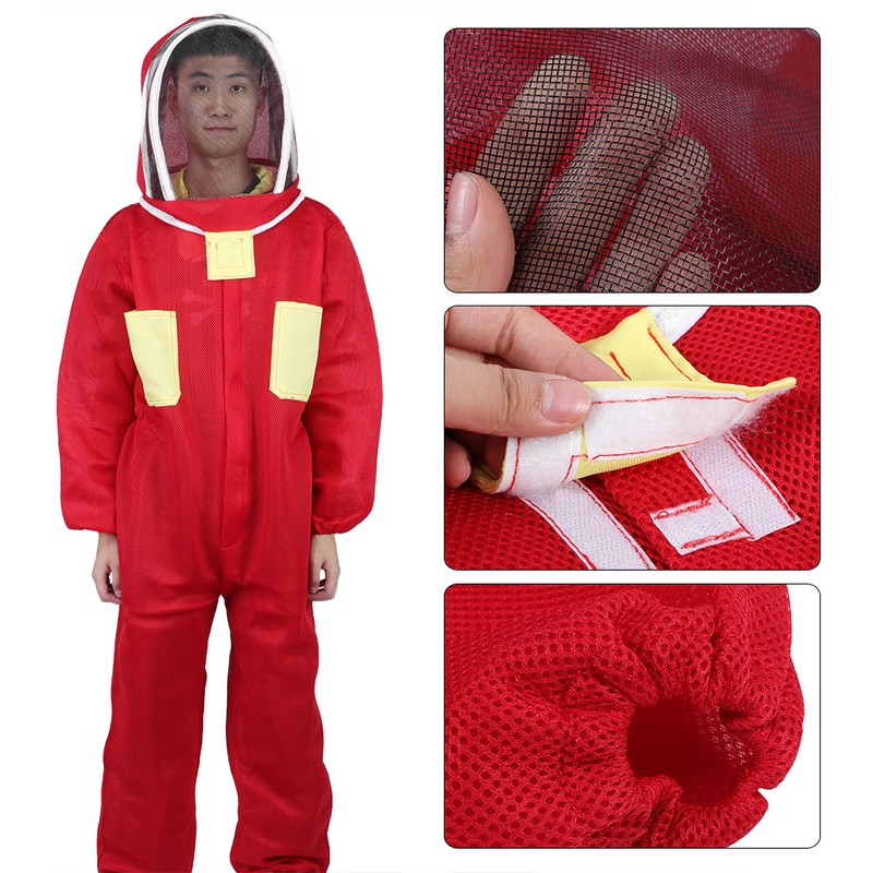 Red Beekeeping Protective Suit with Double Zipper Breathable Bee Suits