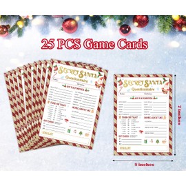 25 Players Secret Santa Questionnaire Forms, Christmas Games for Families, Tis The Season Christmas Trivia, Annual Festive Events, Winter Holiday Supplies, Ice Breaker Winter Holiday Activities,03