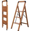 Step Ladder 3-Step Woodgrain Finish Aluminum Folding Step Ladders Wide