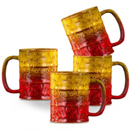 LGQ Coffee Mugs Set of 4,12 Oz Coffee Cups Ceramic, Perfect for Office Family Gatherings - Dishwasher and Microwave Safe (4, Yellow and Red)