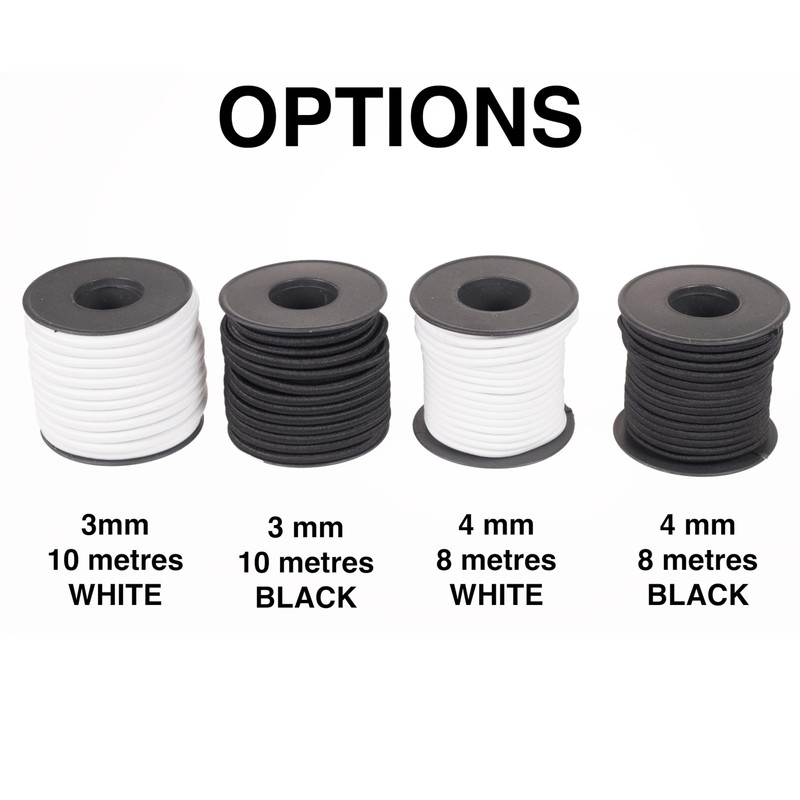 Shelver Elastic Cord, 3mm or 4mm, Black or White