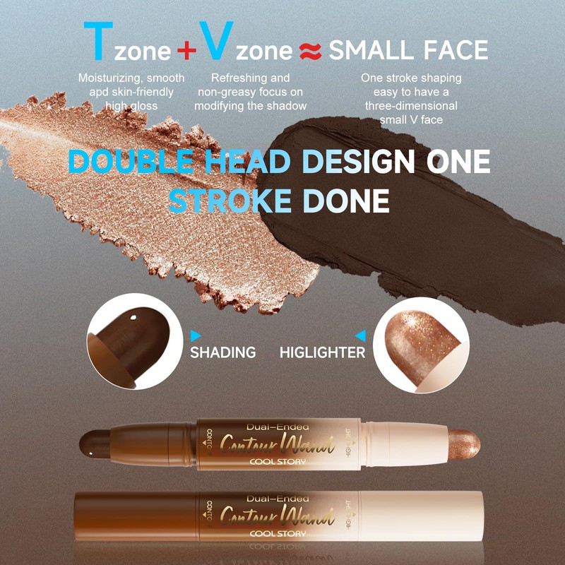 Dual-Ended Cream Contour Wand Highlight Stick (Deep Rich)