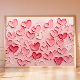 Heart Graffiti Wall Art Preppy Hearts Painting Abstract Heart Canvas Art Pink Beautiful Wall Art Aesthetic Girly Painting Pink Textured Art Romantic Wall Prints 16x24in Unframed