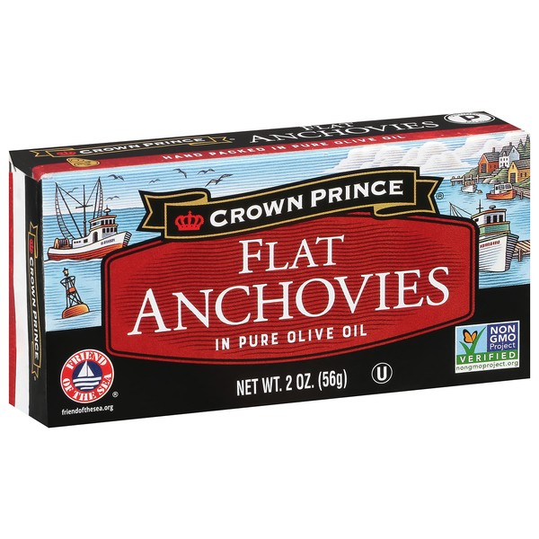 Crown Prince Flat Anchovies in Olive Oil, 2-Ounce Cans (Pack of 12)