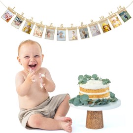 WUMZIRA Photo Banner Birthday Decoration for 1 to 12 Months Baby First Birthday Photo Garland Birthday Decoration Hanging Wall Decoration Kraft Paper for Boys Girls Party Decor