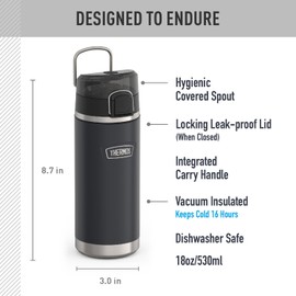 THERMOS ICON SERIES, Water Bottle with Spout - 18 Ounce, Granite - Stainless Steel Vacuum Insulated Water Bottle with Lid