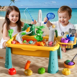 NIPLOOOW Water Table for Toddlers 3-5, Play Sink with Electric Water Pump, Water Table for Kids Ages 4-8, Fishing Game Summer Outdoor Toys Beach Toys for Outside Backyard for Boys Girls 3 4 5 6 7 8