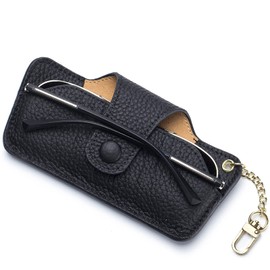 Ganve Genuine Leather, Soft Glasses Case, Women's, Stylish, Eyeglass Case, Cute, Thin, Compact, Glasses Storage Bag, Lightweight, Stylish, Eyeglass Case with Charm, Cowhide Leather, Slim, Glasses