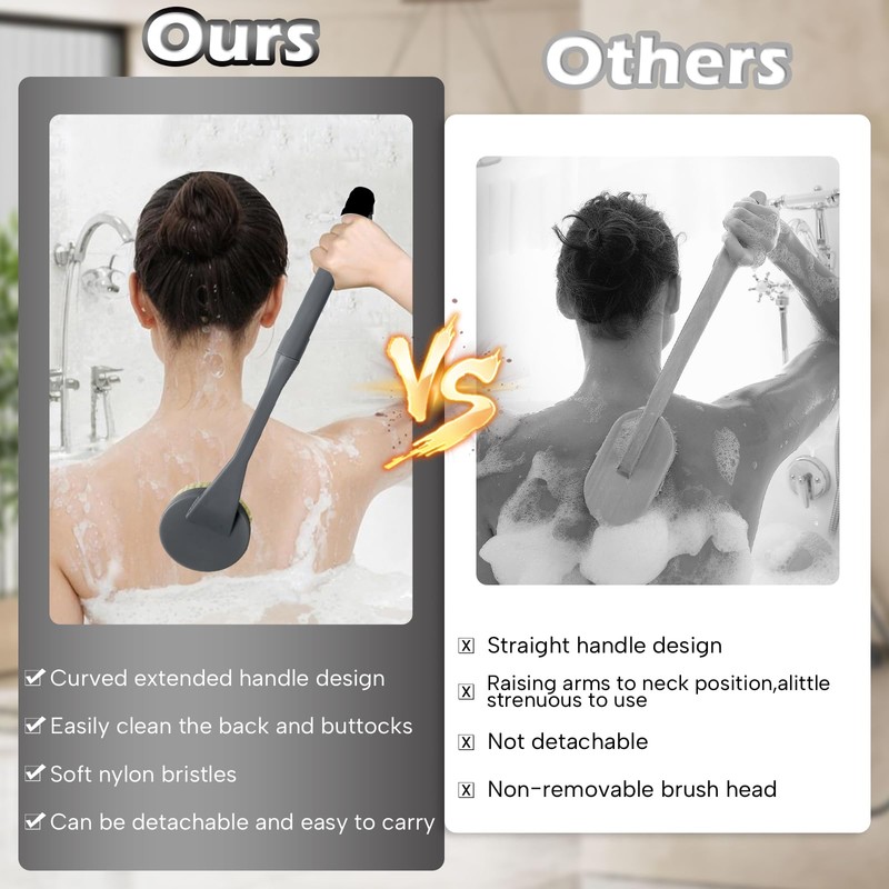 VIVEBEI Curved Long Handled Shower Body Brush, 52cm Back Exfoliating
